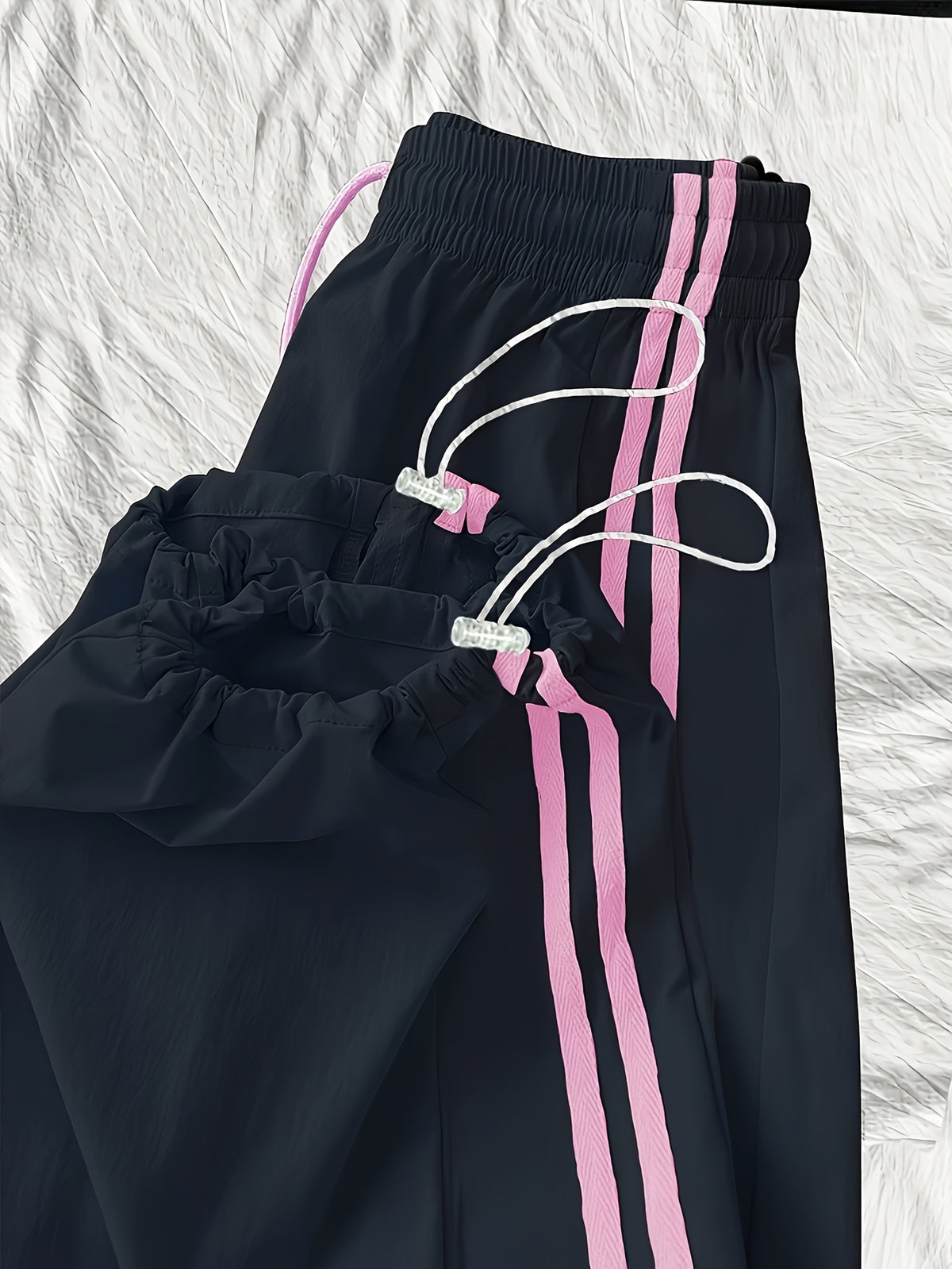 New Arrival High Waist Loose Quick Dry Pants with Drawstring Foot Opening for Multi-Wearing, 3-Color - Black