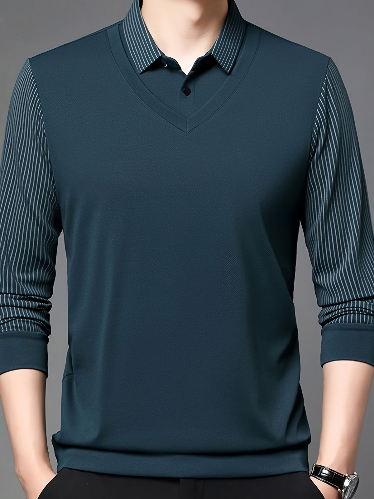 Men'S Shirt Collar Faux Two-Piece Polo Sweater, Suitable for Middle-Aged Men, Commute And Business Gatherings - SINBOS, Knit - Ha Qing