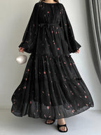Women's Middle Eastern Muslim Chiffon Print Dress - Black