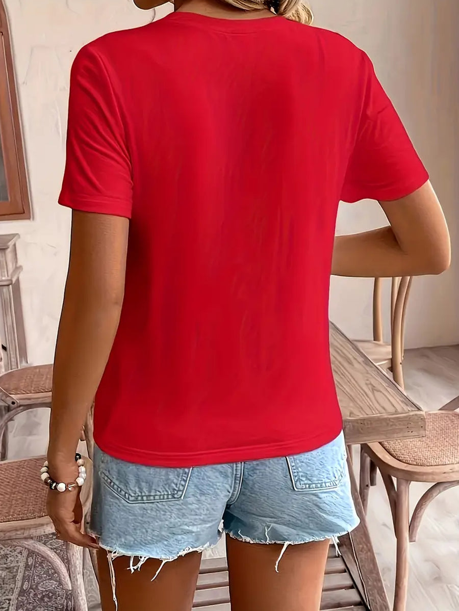 Women's Clothing and Summer Fashion Apparel, Available in Various Styles, Suitable for Outdoor Wear, Highly Breathable, with a Soft and Comfortable Feel. Short-sleeve T-shirts Printed Using Heat Transfer Technology, Sizes S to XXL - Red 2