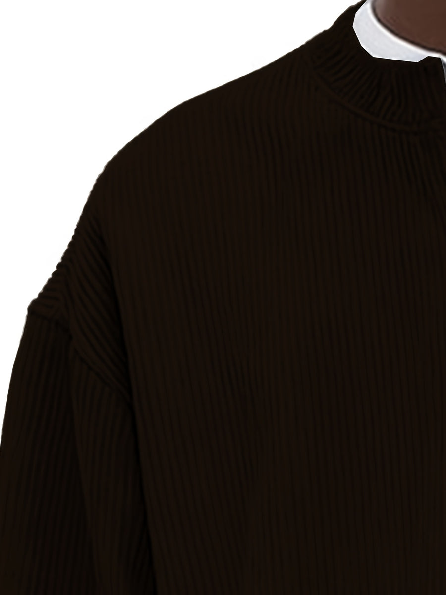 Men's Corduroy Half-Zip Knit Sweatshirt, Casual Versatile -Lined Long Sleeve Top, Autumn Winter Casual Loose Knitwear, Trendy Versatile Multiple Colors Available - Coffee Color