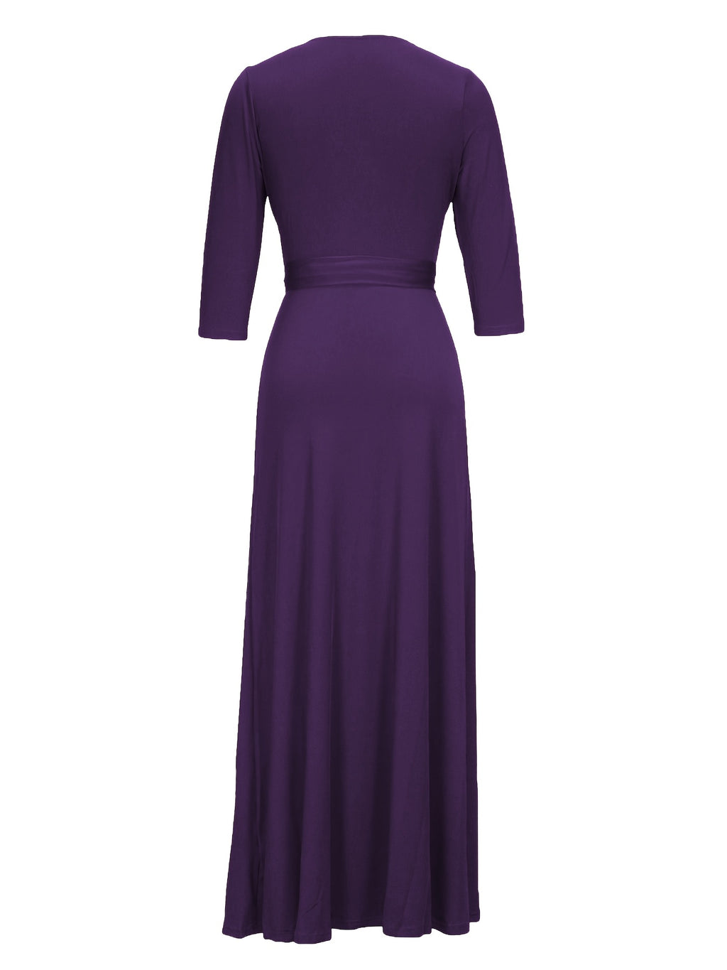 Western Fashion Solid Color V-Neck Women'S Dress Elegant Long Dress with Belt - Purple