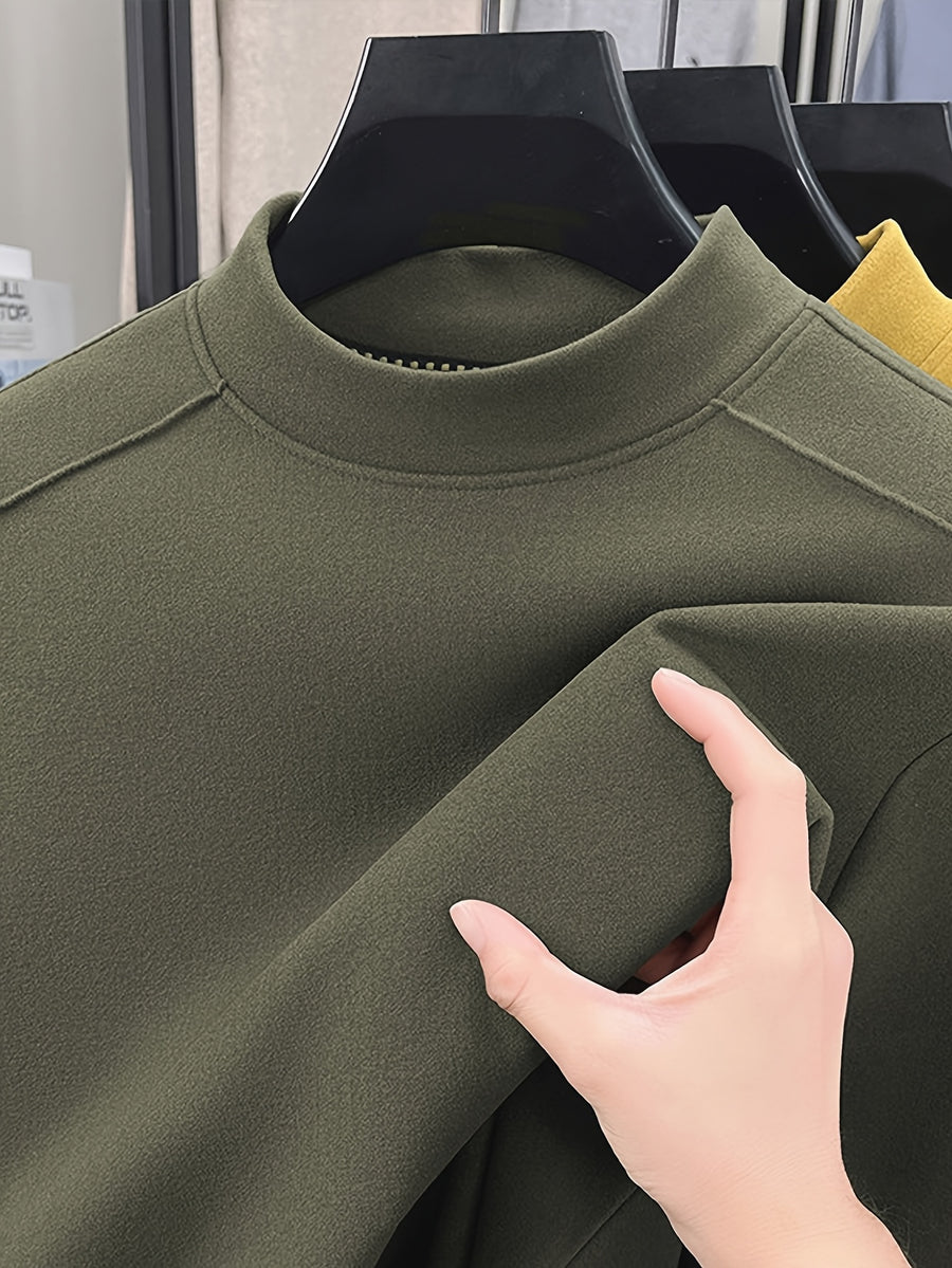 Men's Half-turtleneck Base Layer, Suitable for Wearing Alone in Early Autumn or as a Warm Inner Layer in Late Winter, Adaptable for Both Business and Casual Styles. -SINBOS - Bean Green