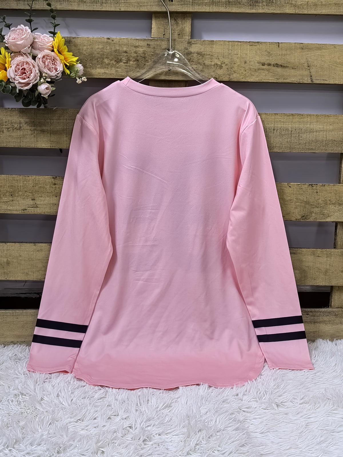 Autumn and Winter New European & American Style Women's "251.46cm Number Print Loose Casual Long Sleeve Top - pink color