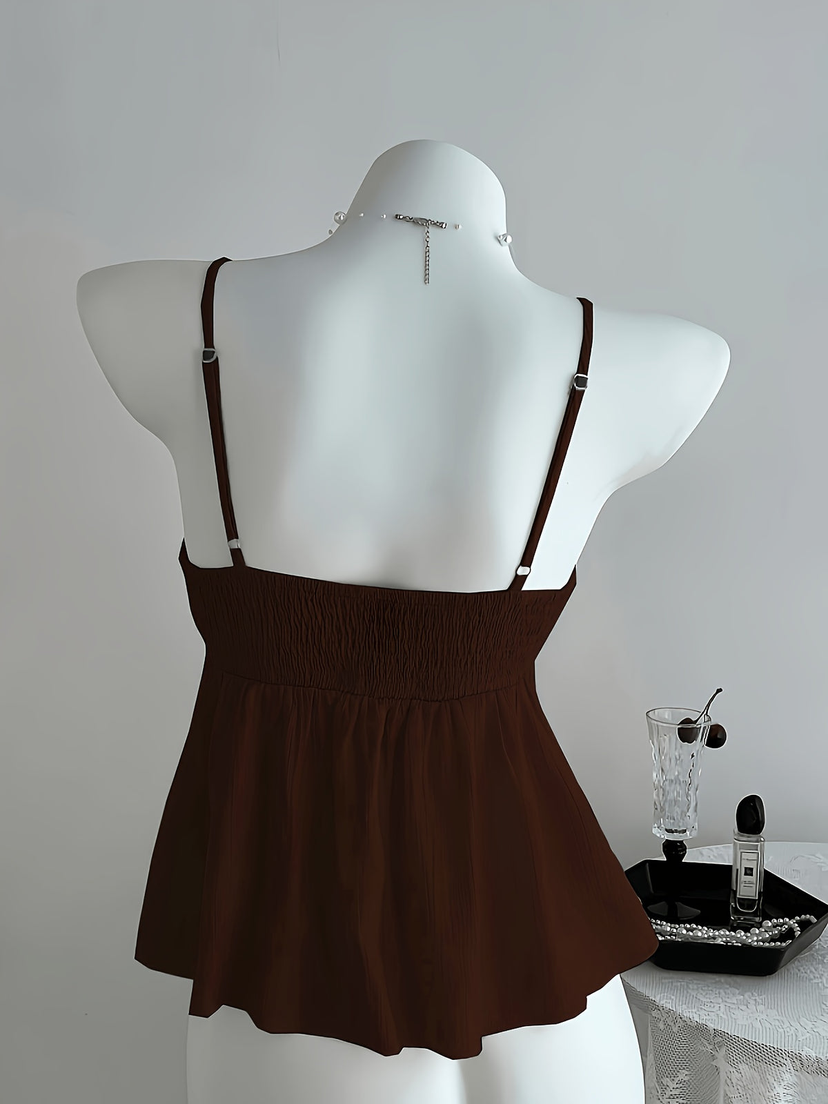 ZLLZ Women'S Cute Solid Color Cami Top, Summer - Coffee Brown
