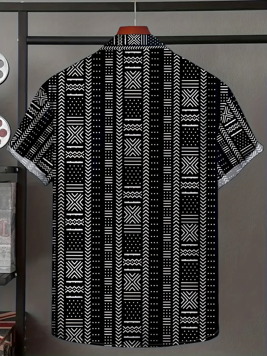 Men's Ethnic Print Shirt, Suitable for Vacation Scenes, Comfortable Polyester Fabric - Mixed colors