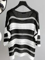 Summer Elegant Loose Hollow-Out Beach Half-Sleeve Cover-Up - Black