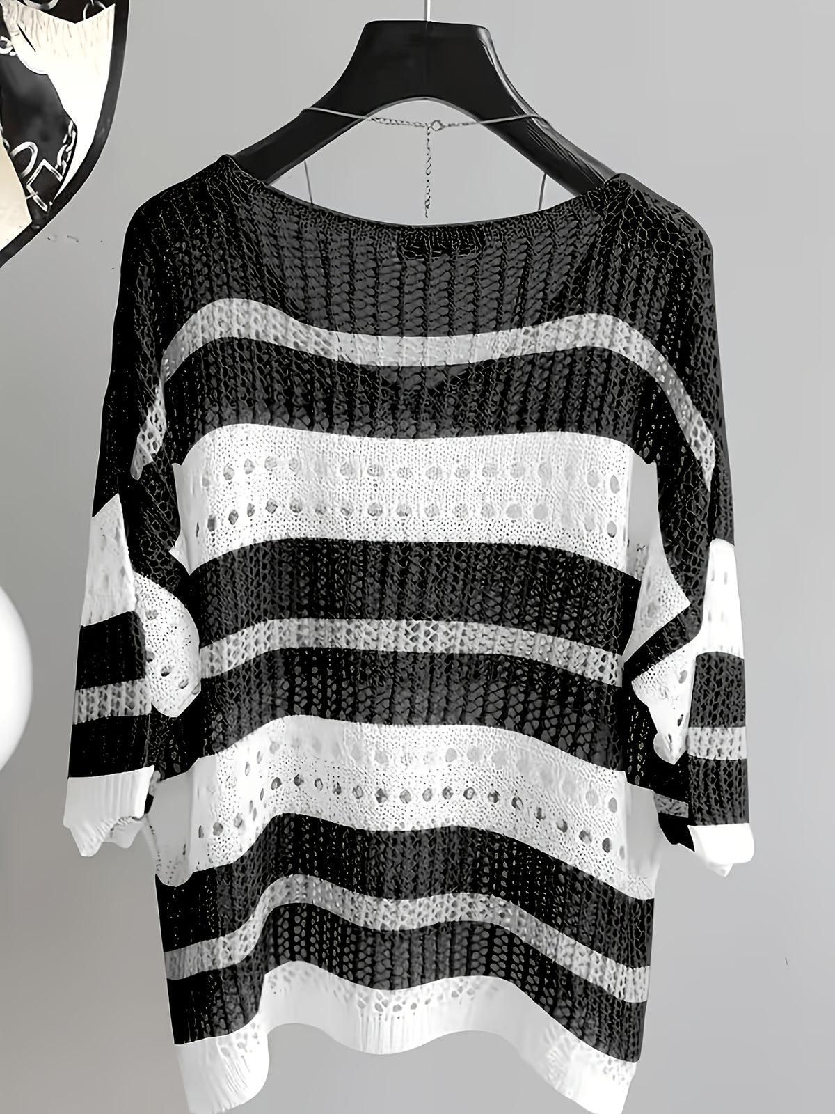 Summer Elegant Loose Hollow-Out Beach Half-Sleeve Cover-Up - Black