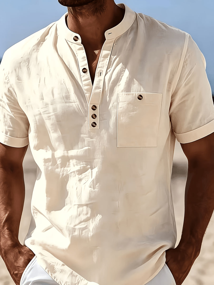 Men's Fashionable Polo Collar Breathable and Comfortable Casual Short-Sleeve Shirt - Apricot