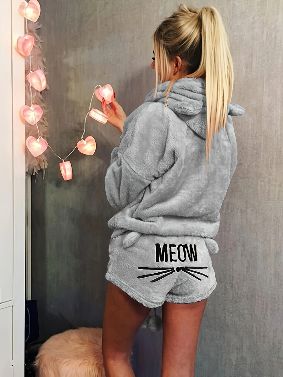 Fashion Women's Casual Solid Color Long Sleeve Hooded Set - Space Gray
