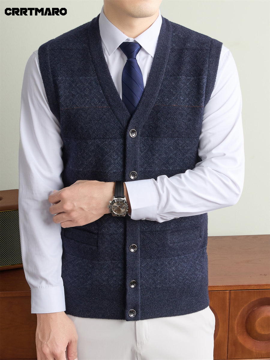 Men's Thick, V Neck Sweater Vest, Warm Casual Layering Top for Fall and Winter - Medium Gray