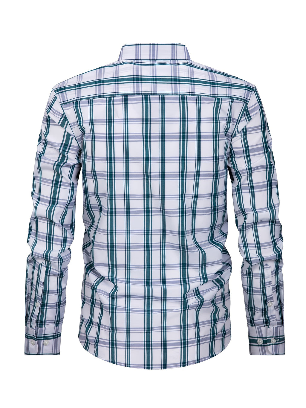 New Plaid Shirt for Men, Long Sleeve, European/American Sizing, Suitable for All Seasons and Commuting, Two-Tone Color Block Design, Four-Season Casual Shirt. Ideal for Men's Daily Wear, Vacation, Leisure, and Streetwear. The Casual Plaid Shirt - Green And White Grid