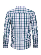 New Plaid Shirt for Men, Long Sleeve, European/American Sizing, Suitable for All Seasons and Commuting, Two-Tone Color Block Design, Four-Season Casual Shirt. Ideal for Men's Daily Wear, Vacation, Leisure, and Streetwear. The Casual Plaid Shirt - Green And White Grid