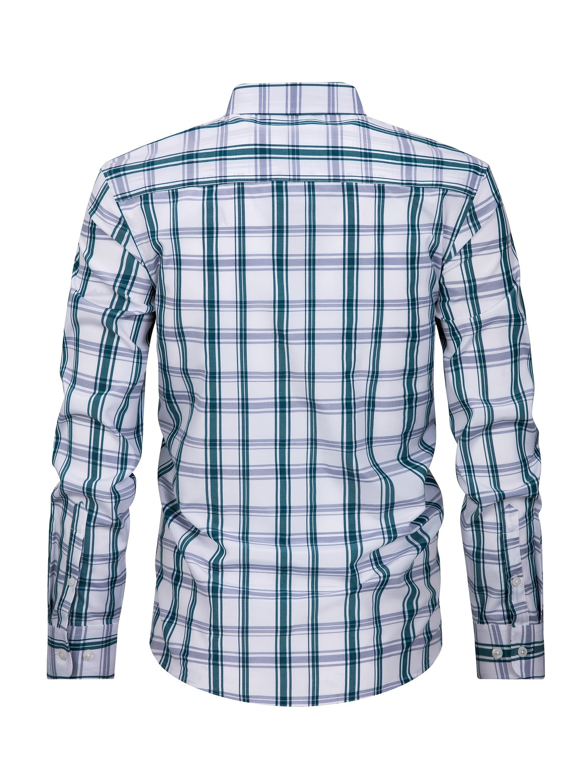 New Plaid Shirt for Men, Long Sleeve, European/American Sizing, Suitable for All Seasons and Commuting, Two-Tone Color Block Design, Four-Season Casual Shirt. Ideal for Men's Daily Wear, Vacation, Leisure, and Streetwear. The Casual Plaid Shirt - Green And White Grid