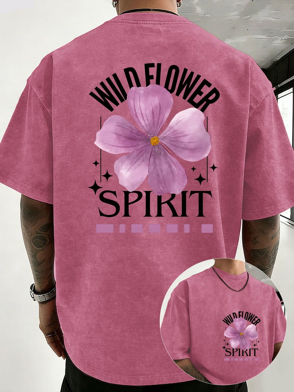 Mid-Summer Vacation Style Unisex T-Shirt, Pure Washed Distressed, Double-Sided Print, Breathable And Sweat-Absorbent, Loose Fit Outdoor Hiking Sports Trendy Casual Short Sleeve, Sweat-Resistant - Rose Red