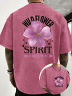 Mid-Summer Vacation Style Unisex T-Shirt, Pure Washed Distressed, Double-Sided Print, Breathable And Sweat-Absorbent, Loose Fit Outdoor Hiking Sports Trendy Casual Short Sleeve, Sweat-Resistant - Rose Red