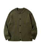 Autumn Winter Men'S American Retro Ribbed Long Sleeve Sweater Easy Lazy Style Button Casual Versatile Cardigan Jacket - Green