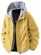 Men's Casual Hooded Jacket, Trendy and Versatile, Suitable for Outdoor and Daily Wear, Faux 2pcs Design, Spring and Autumn Style - Lemon Yellow