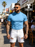 3pcs Fashionable Men's Cotton Sport Tops, Summer/Spring-Summer New Arrival, Skin-Friendly, Small Stand-Up Collar, Short Sleeve, Slim Fit, Casual, Men's Trendy, Versatile, and Simple Style - Mixed Color 4