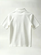 Men's Waffle Knit Half-Zip Short-Sleeve Shirt, Stand Collar Solid Color Casual Pullover Top, Simple Style - White