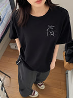 Women's Short-Sleeve T-Shirt, Summer Designer Cartoon Print Short-Sleeve T-Shirt, Pure Short-Sleeve T-Shirt Top, Base Layer Top #3333 - Black