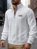 Men'S Casual Button-Up Half-Open Placket Patchwork Contrast-Colored Henley Shirt Long-Sleeved Spring And Autumn Men'S Top Outdoor Versatile Jacquard Sweater - White