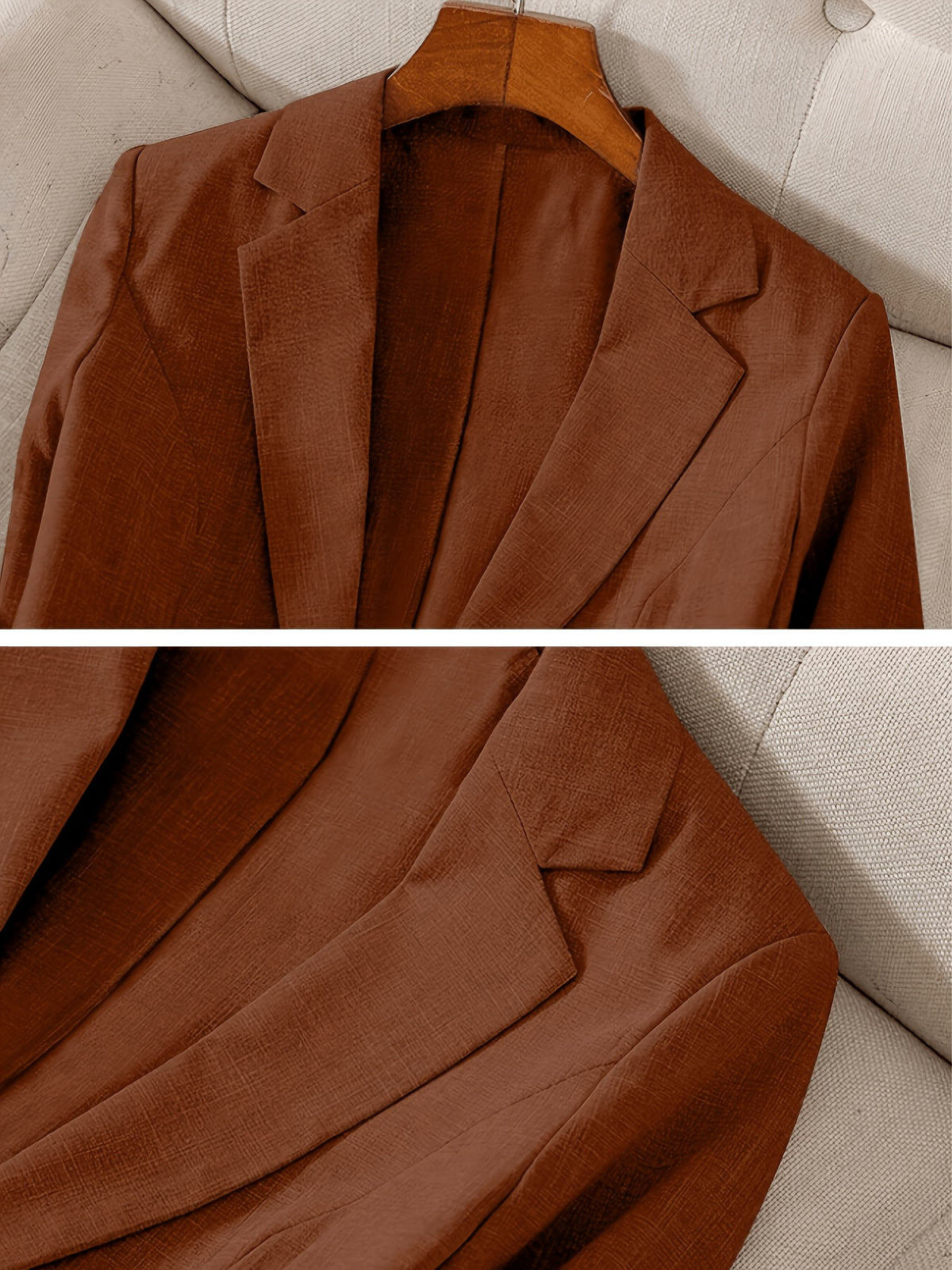 Women'S Casual Solid Single-Breasted Blazer, Spring/Summer Thin 3/4 Sleeve Lapel Coat - Brown
