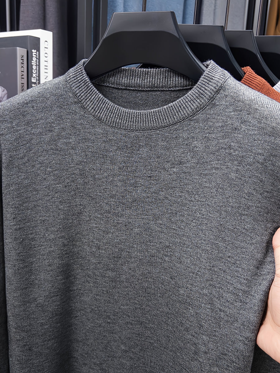 Minimalist City Round Neck Sweater for Daily Commute - Medium Gray