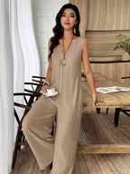 Sleeveless, Loose Jumpsuit Suitable for Casual Wear And Commuting - Khaki