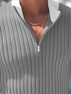 Men'S Sleeveless Knit Top, Sweater, Half-Neck Zip Style, Vertical Striped Knit Fabric, Casual Daily - Space Gray