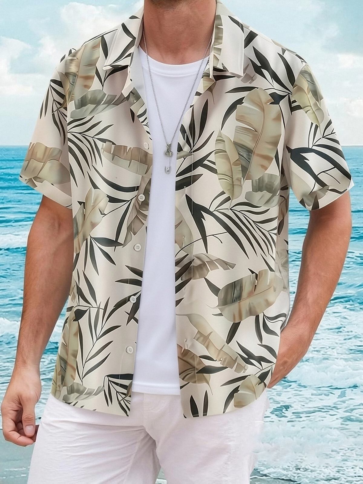Men's Hawaiian Short Sleeve Floral Shirt with Tropical Plant Banana Leaf Print, Loose Fit Casual Summer Beach Vacation Top, Vintage Tropical Leaf Print Relaxed Hawaiian Style Beach Resort Shirt - Mixed colors