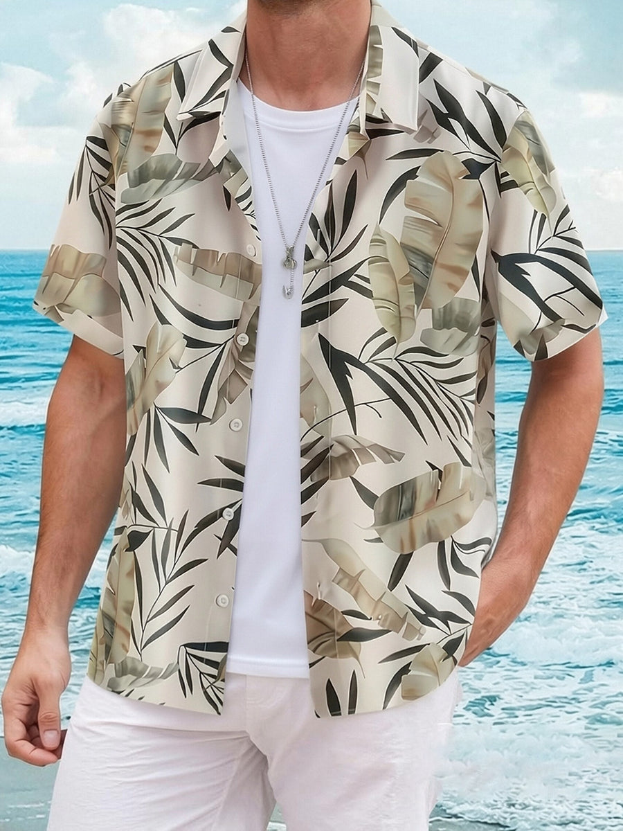 Men's Hawaiian Short Sleeve Floral Shirt with Tropical Plant Banana Leaf Print, Loose Fit Casual Summer Beach Vacation Top, Vintage Tropical Leaf Print Relaxed Hawaiian Style Beach Resort Shirt - Mixed colors