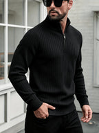 Men'S Stand Collar Half-Zip Sweater for Autumn And Winter, Versatile Long Sleeve Top, Warm And Comfortable Half-Placket Long Sleeve Sweatshirt, Classic Versatile Casual Pullover, Suitable for Daily Leisure And Street Strolls - Black