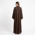 Dark Brown Tonal Leaf Shoulder Pendant Abaya