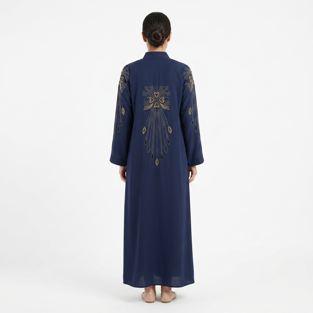 Navy Blue Abaya with Gold Beaded Embroidery