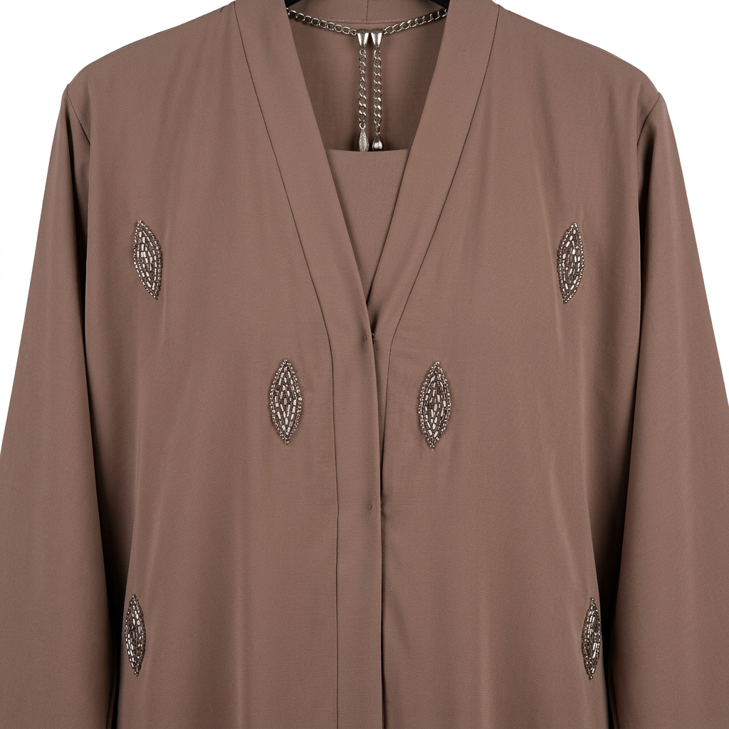 Taupe Brown Silver Crystal Diamond Eye Scattered Abaya