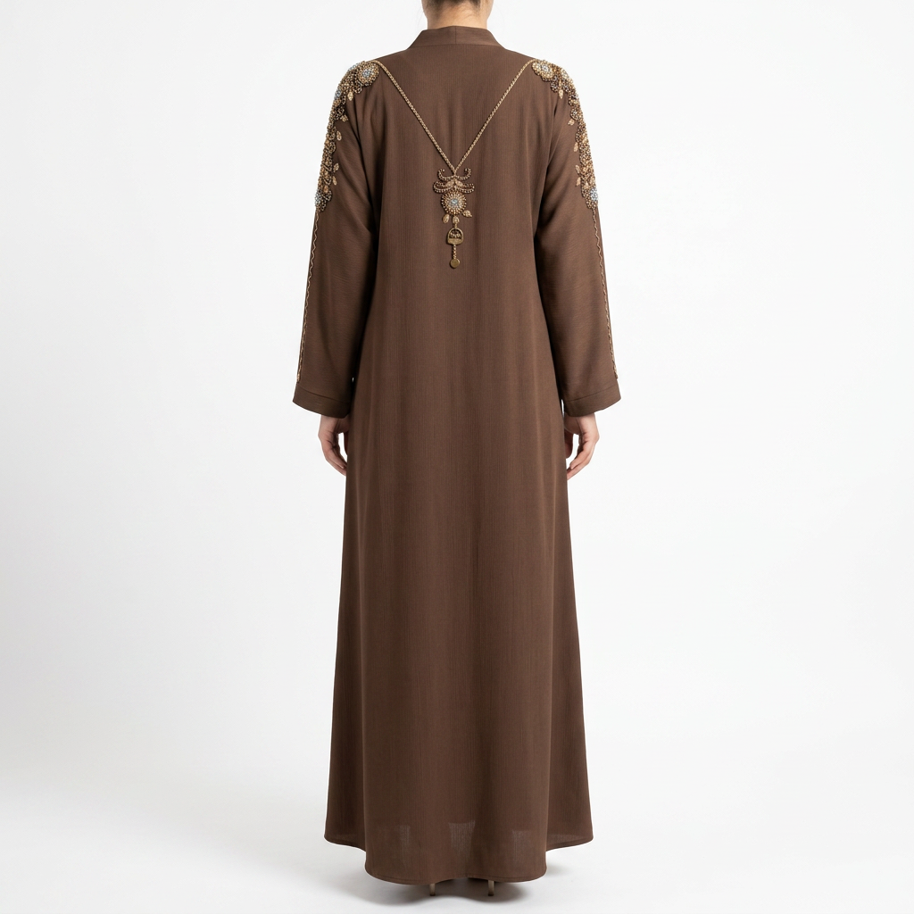 Dark Brown Gold Turquoise Floral Shoulder Necklace Abaya