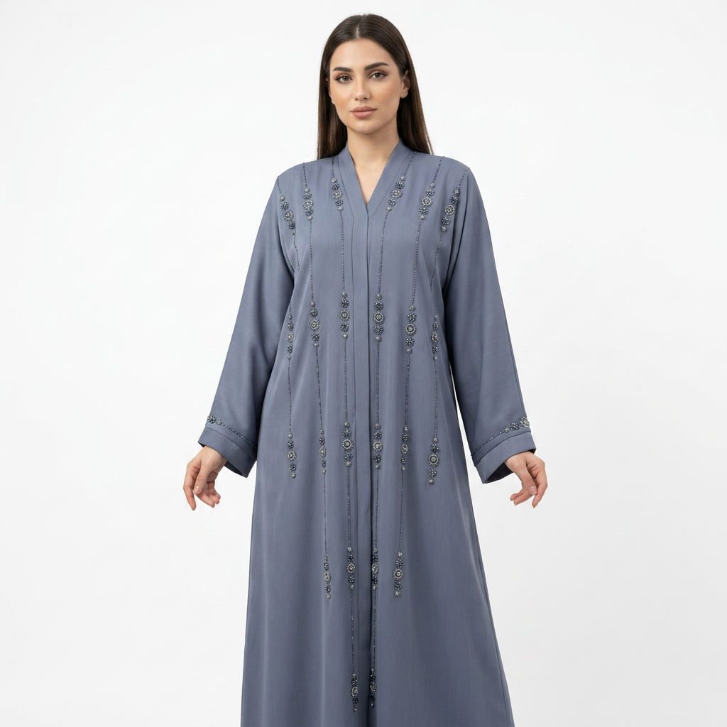 Steel Blue Silver Circle Stripe Abaya