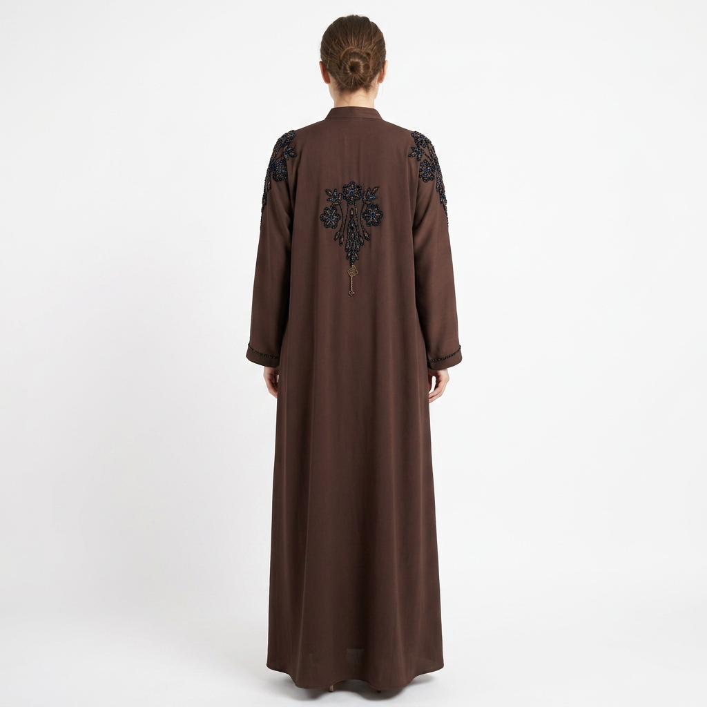 Dark Brown Black Copper Floral Bouquet Shoulder Abaya