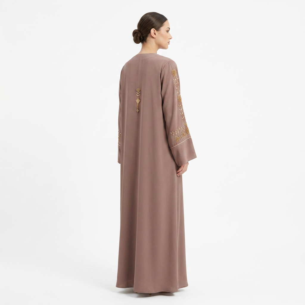 Mocha Brown Gold Rose Abaya