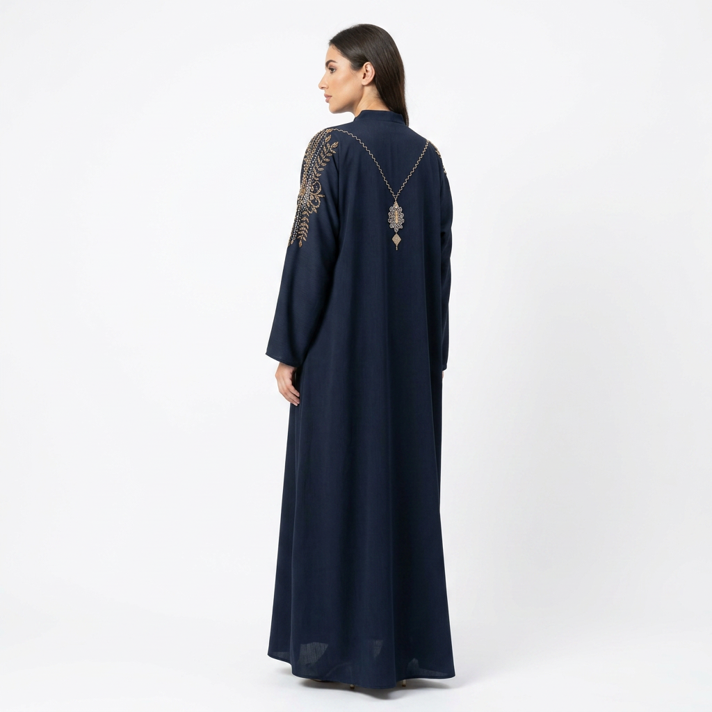 Navy Blue Gold Zigzag Pendant Abaya