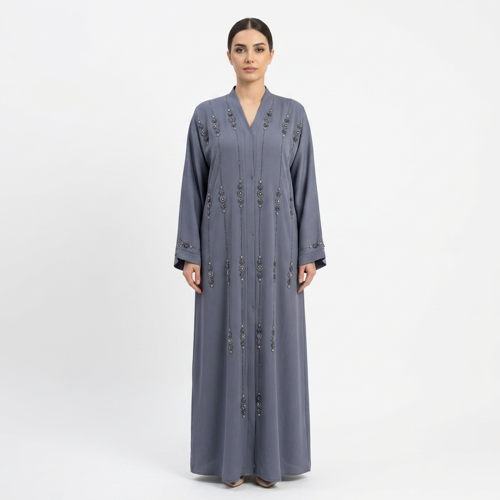 Steel Blue Silver Circle Stripe Abaya