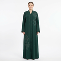 Emerald Green Silver Tonal Paisley Vine Abaya