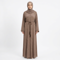 Mink Brown Gold Crystal Starburst Embroidered Open Abaya with Tassel Rope Belt
