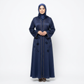 Navy Blue Floral Sequin Embroidered Open Abaya
