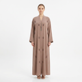 Taupe Brown Silver Crystal Diamond Eye Scattered Abaya