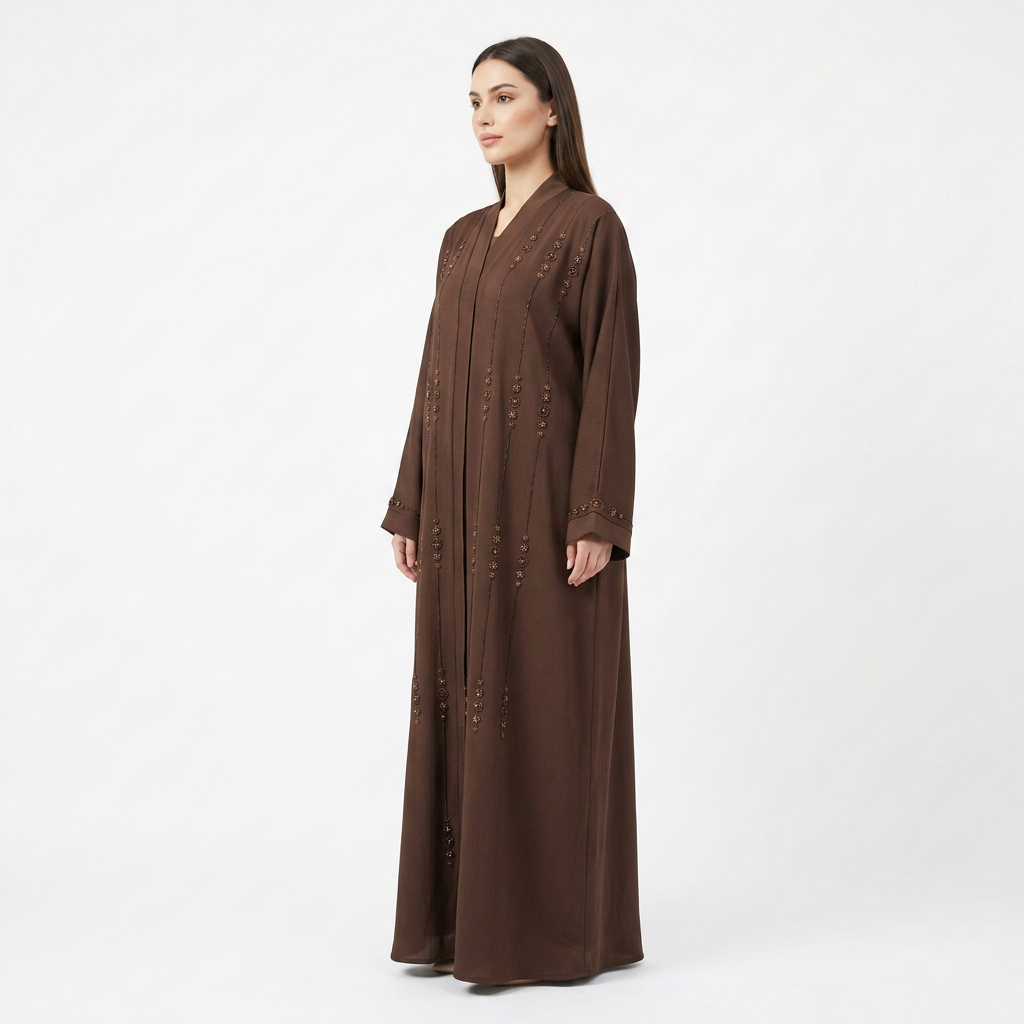 Dark Chocolate Brown Vertical Bead Stripe Abaya