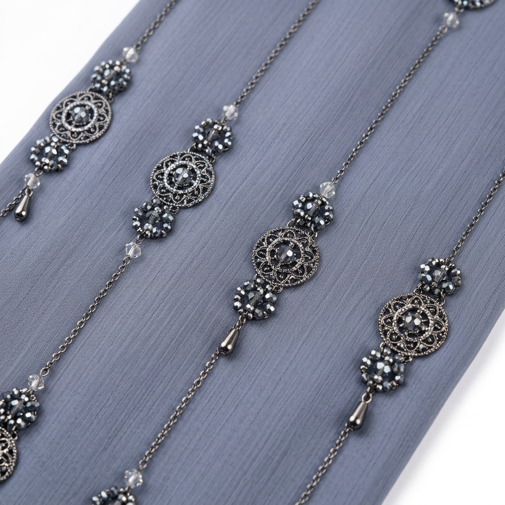 Steel Blue Silver Circle Stripe Abaya