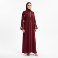 Deep Red Burgundy Gold Floral Sleeve Scallop Abaya