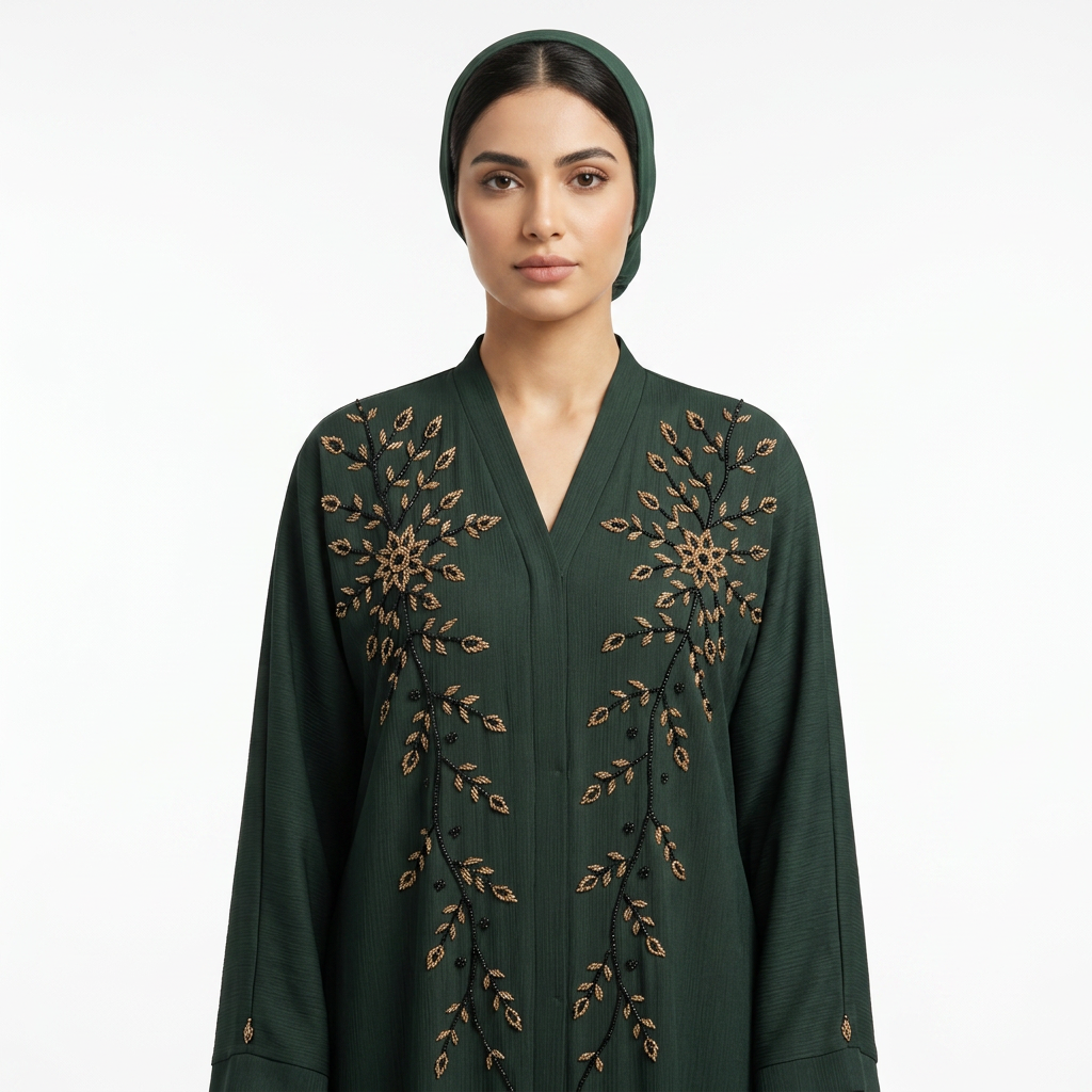 Emerald Green Gold Starburst Leaf Abaya
